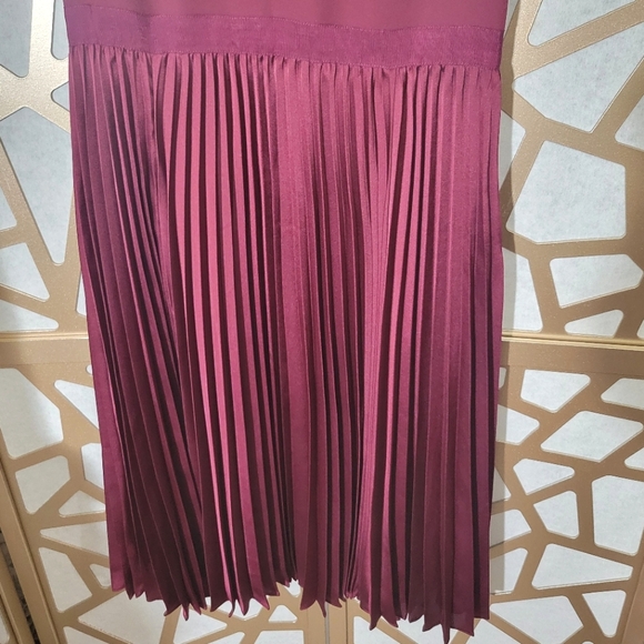 NWT BANANA REPUBLIC Wine Pleated Satin & Chiffon Dress - Picture 4 of 13